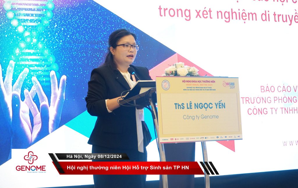 ThS. Lê Ngọc Yến, Trưởng phòng RnD Genome báo cáo tại Hội thảo khoa học HASAM 2024