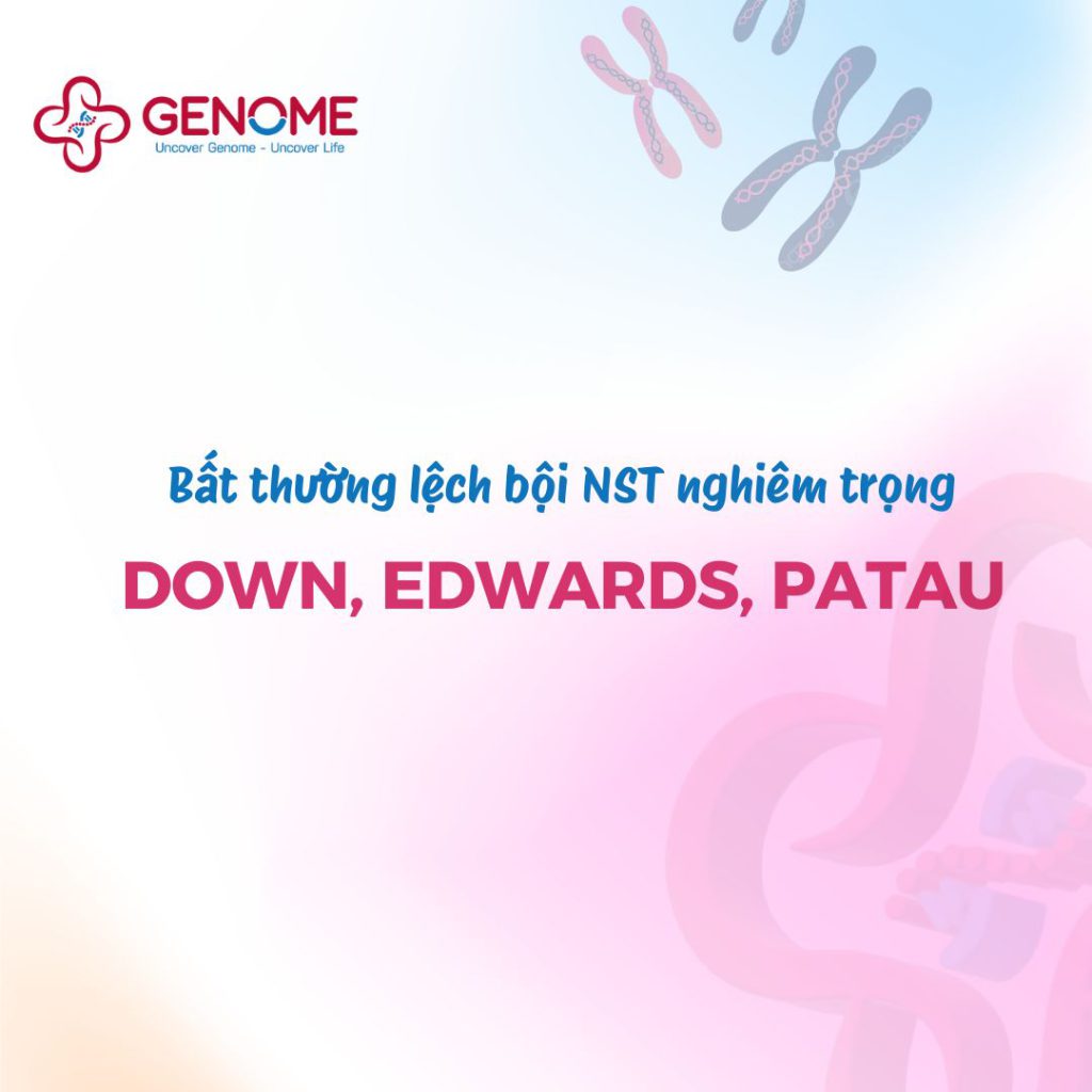 Bất thường lệch bội NST gây nên các Hội chứng nghiêm trọng thường gặp: Down (Trisomy 21), Patau (Trisomy 13), Edward (Trisomy 18)