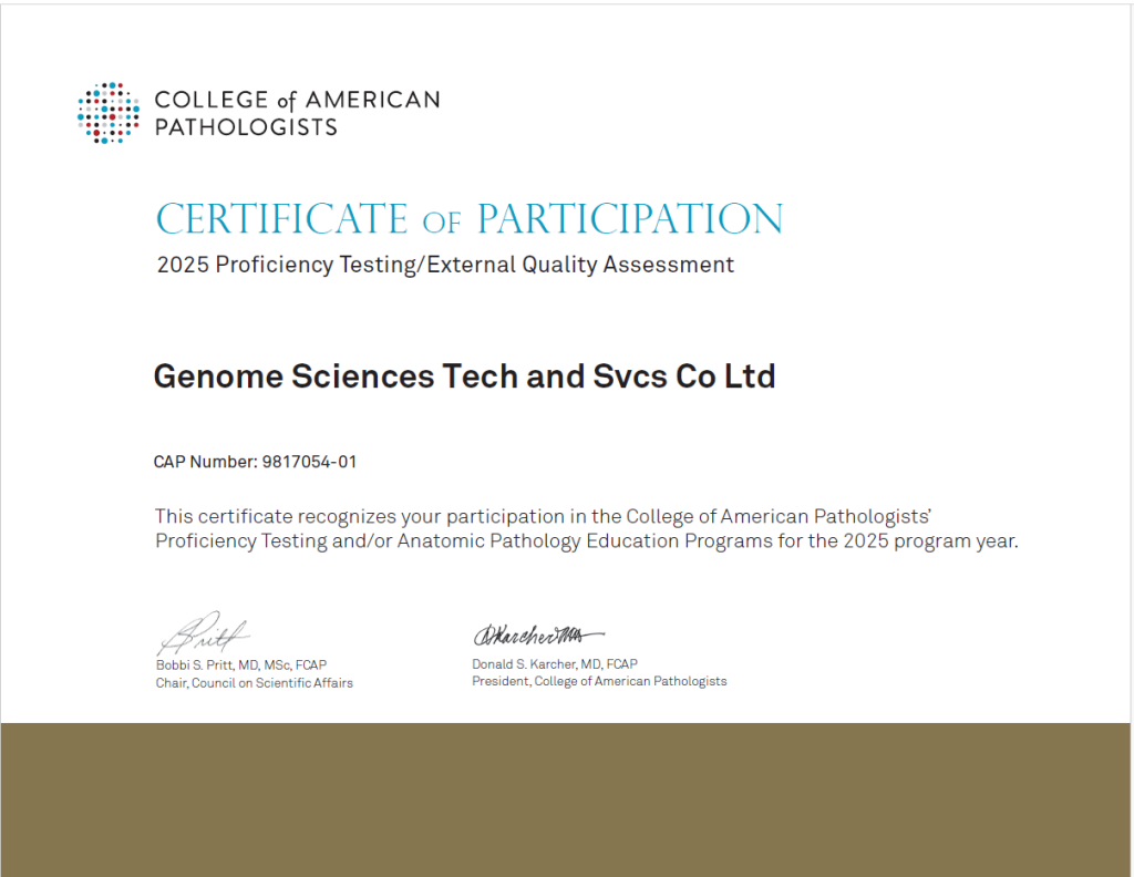 Genome đạt chứng nhận chương trình ngoại kiểm/ Proficiency Testing – CAP năm 2025